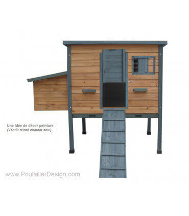 Meilleur poulailler design sur pilotis pour 4/6 poules. Porte pour moteurs de trappes, qualité et bois solide.