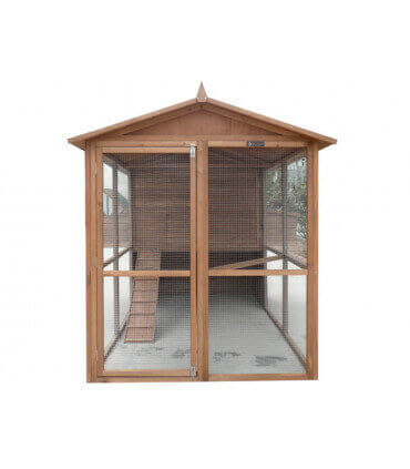Grand poulailler XXL en bois design. Volière protégée anti-fouines. Extension possible grillagée du parc.