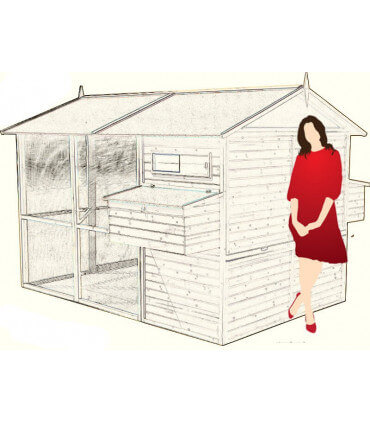 Grand poulailler XXL pour 15 poules. Volière couverte grillagée anti fouines, double pondoir, vue extérieure.