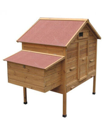 vue du tiroir à fientes et des poignées de déplacement du poulailler