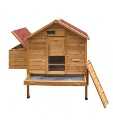 vue du tiroir à fientes et des poignées pour déplacer le poulailler