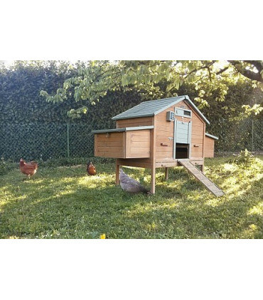 poulailler bois mobile 6/7 poules sur pilotis avec grand pondoir 2 nids et perchoirs ergonomiques.