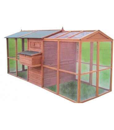 Grand poulailler bois Chick'en Home avec double volière 15 poules. Volière couverte et grillagée.