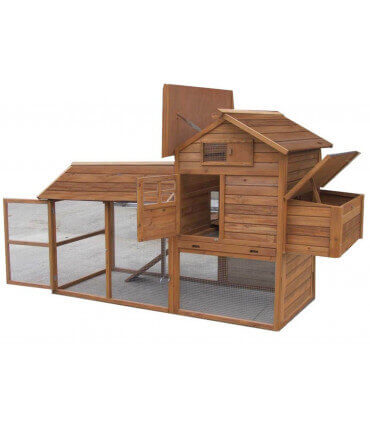 Grand poulailler bois avec volière pour 5/7 poules, duplex design anti-fouines.