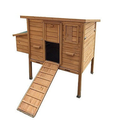 Poulailler design sur pilotis, porte pour moteur de fermeture, aménagement intérieur perchoirs et pondoir pour 6 poules.