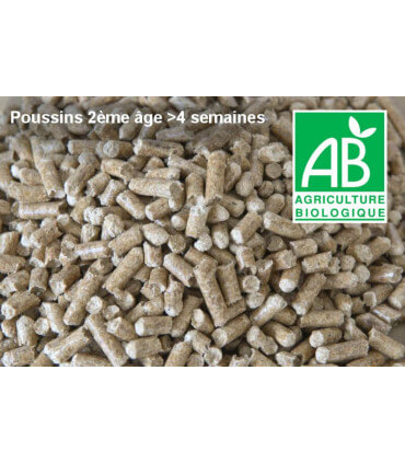 Aliment poussins 2ème âge. granulés bio pour poussins et dindes