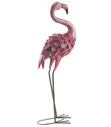 Flamant rose en métal taille xl, plumes gaufres, rose mat très déco.