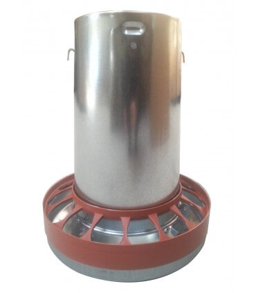 Trémie galva 10 kg avec suspension. mangeoire pour les poules et volailles à bec pointu. anneau anti-gaspillage.