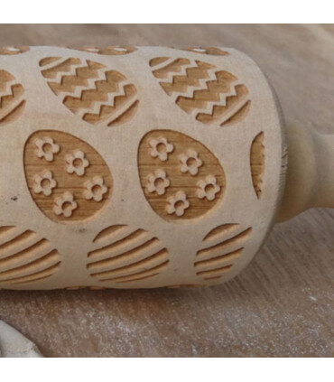 Rouleau à pâtisserie bois à gaufrer, thème Oeuf