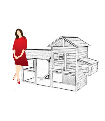 Vue générale du poulailler bois design Miranda XL, volière fermée protégée pour 4/5 poules.