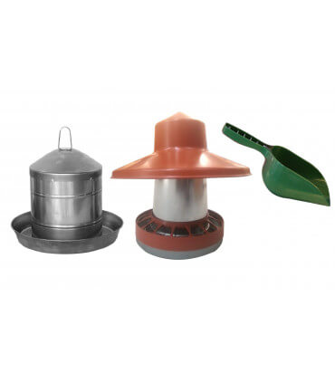 Kit cantine mangeoire trémie galva 10Kg + abreuvoir inox 9 L et pelle à grains.