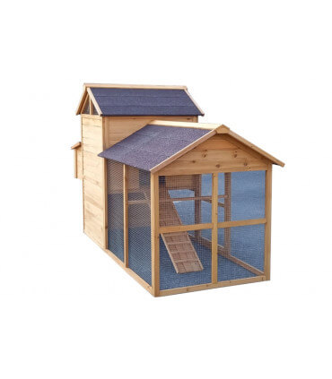 Grand poulailler bois xl pour 6 poules. Pondoir 3 nids et volière grillagée. Excellente aération intérieure.
