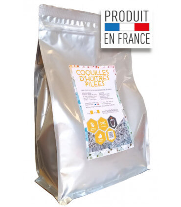 Coquilles d'huitres concassées pour l'apport en calcium des poules et volailles pondeuses.