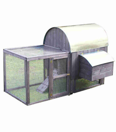 Poulailler en bois avec volière grillagée et toit métal zingué iron. tres design.