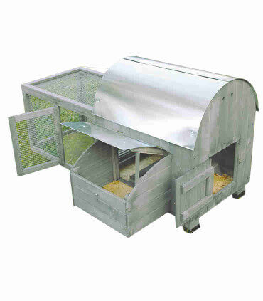 Petit poulailler bois 4 poules, toit en métal zingué, bois gris original mobile et design.