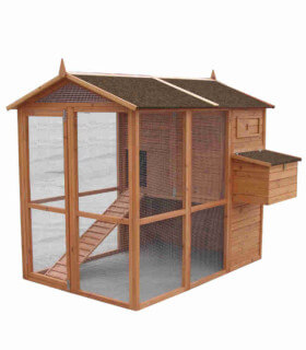 grand poulailler xl bois de qualité pour 6/ 8 poules avec enclos couvert toit bitume anti pluie.