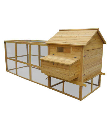 grand poulailler bois design XL pour 8/10 poules avec enclos grillagé anti-nuisibles protégeant des fouines. toit tout bois.