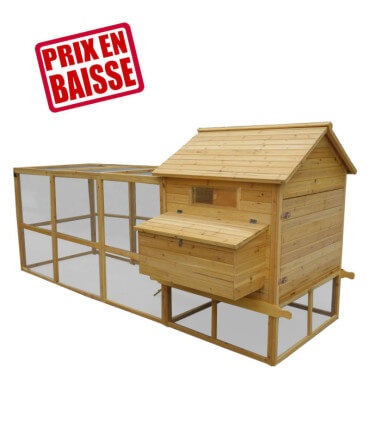 grand poulailler bois design XL pour 8/10 poules avec enclos grillagé anti-nuisibles protégeant des fouines. toit tout bois.