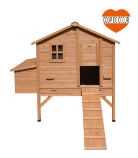 Poulailler design en bois épais pour 6 poules avecv perchoirs et pondoirs 2 nids