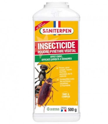 Insecticide poudre SANITERPEN anti-poux rouge à base de pyrèthre, formule vegetale acaricide. tue puces et tiques..