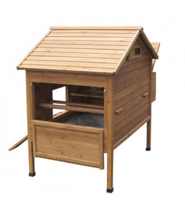 poulailler bois pilotis de Magguy vue coté avec perchoirs en hauteur et toiture bois isolante.