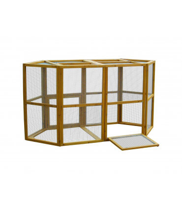 Assemblage de 2 parcs grillagés à pour une grande volière. A base de l'extension de poulailler Duplex de Miranda.